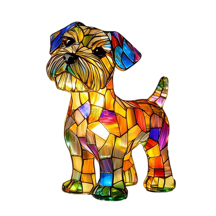 Table Lamp Animal Dog Stained Glass Mosaic Resin Illuminated Night Light