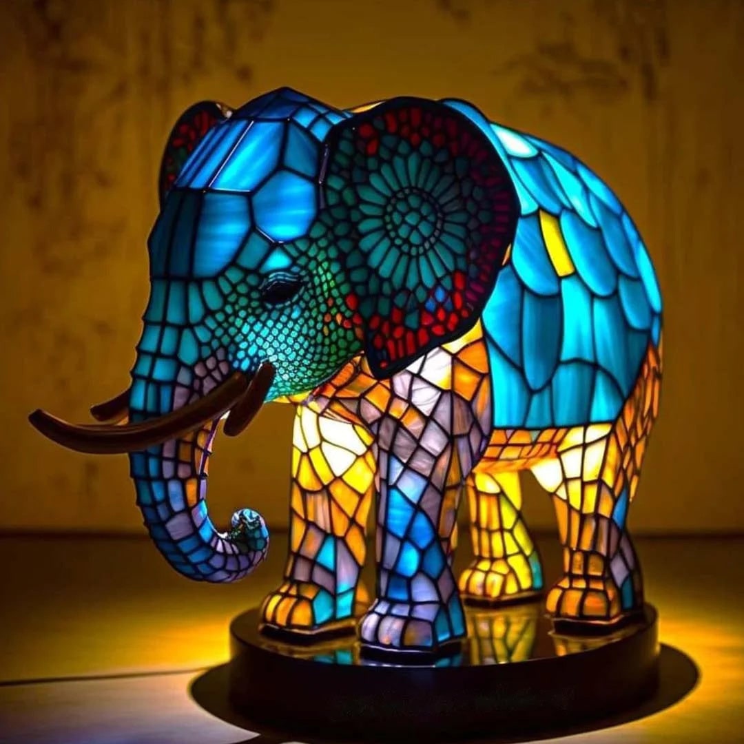 Animal Table Lamp with Stained Glass Mosaic Design and Decorative Light