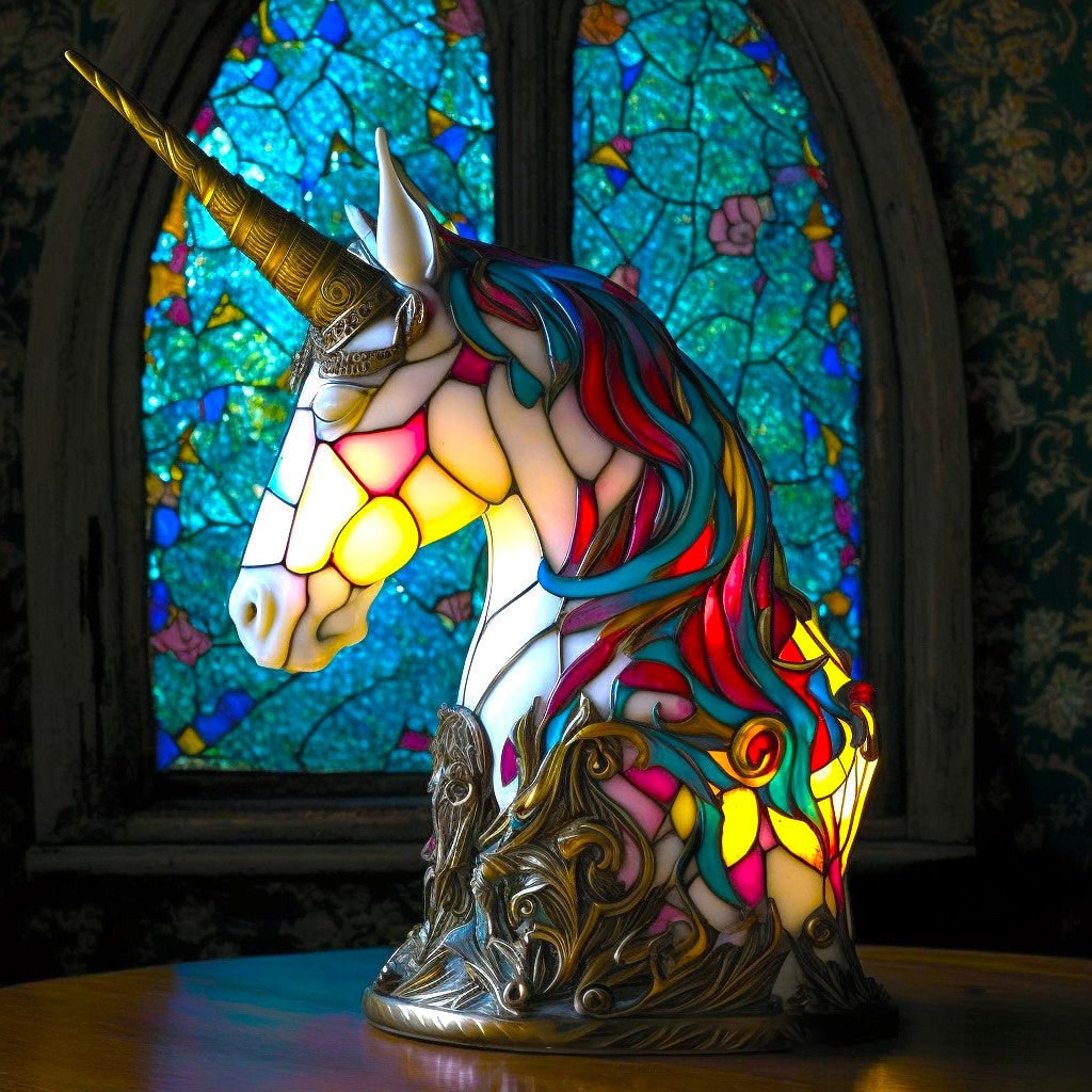 Animal Table Lamp with Stained Glass Mosaic Design and Decorative Light