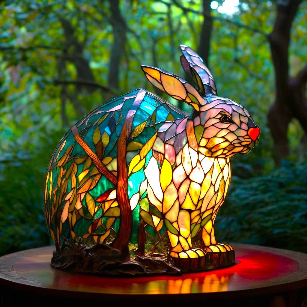 Animal Table Lamp with Stained Glass Mosaic Design and Decorative Light
