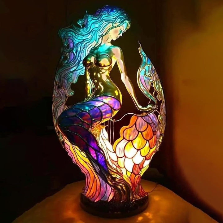 Animal Table Lamp with Stained Glass Mosaic Design and Decorative Light