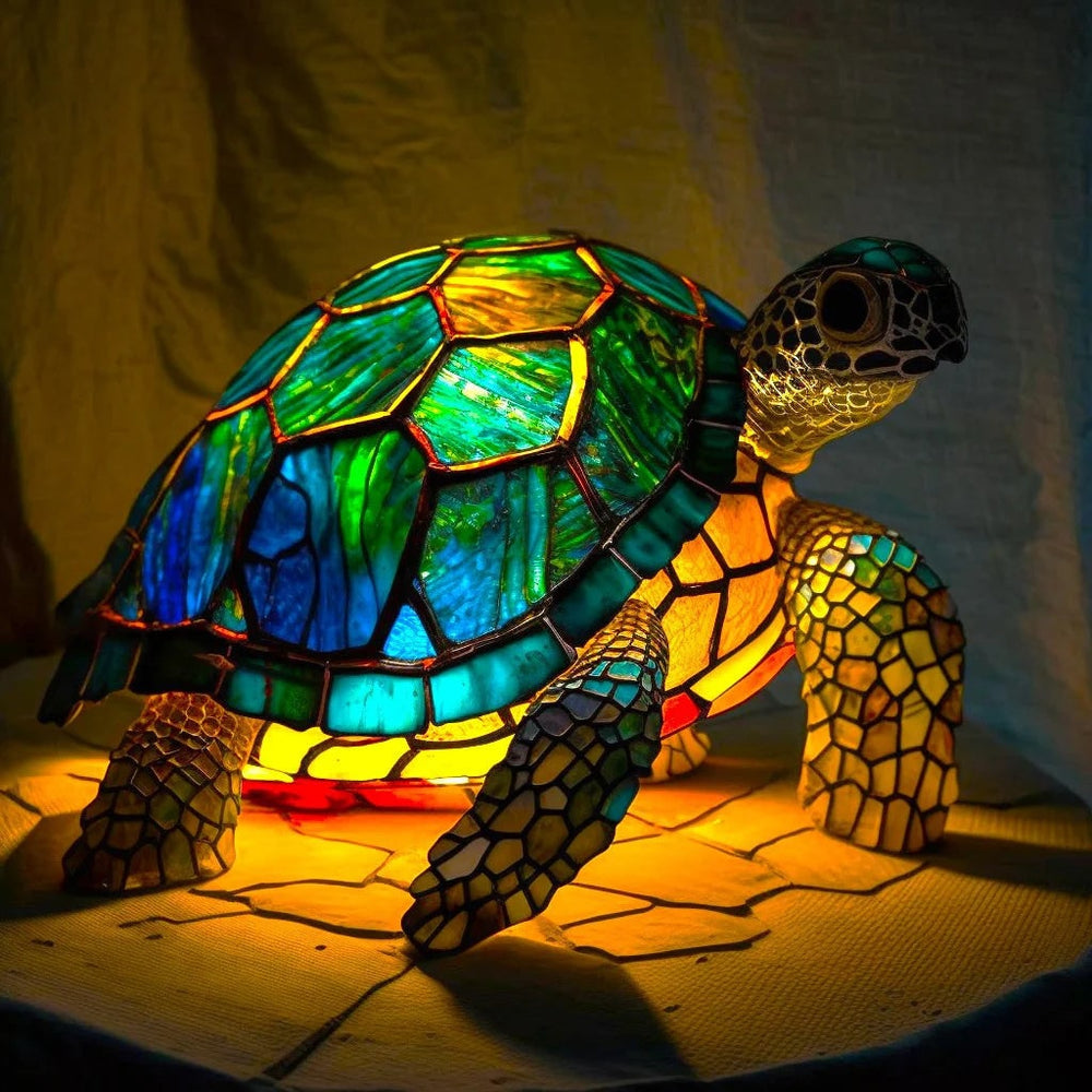 Animal Table Lamp with Stained Glass Mosaic Design and Decorative Light