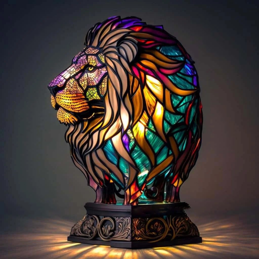 Animal Table Lamp with Stained Glass Mosaic Design and Decorative Light