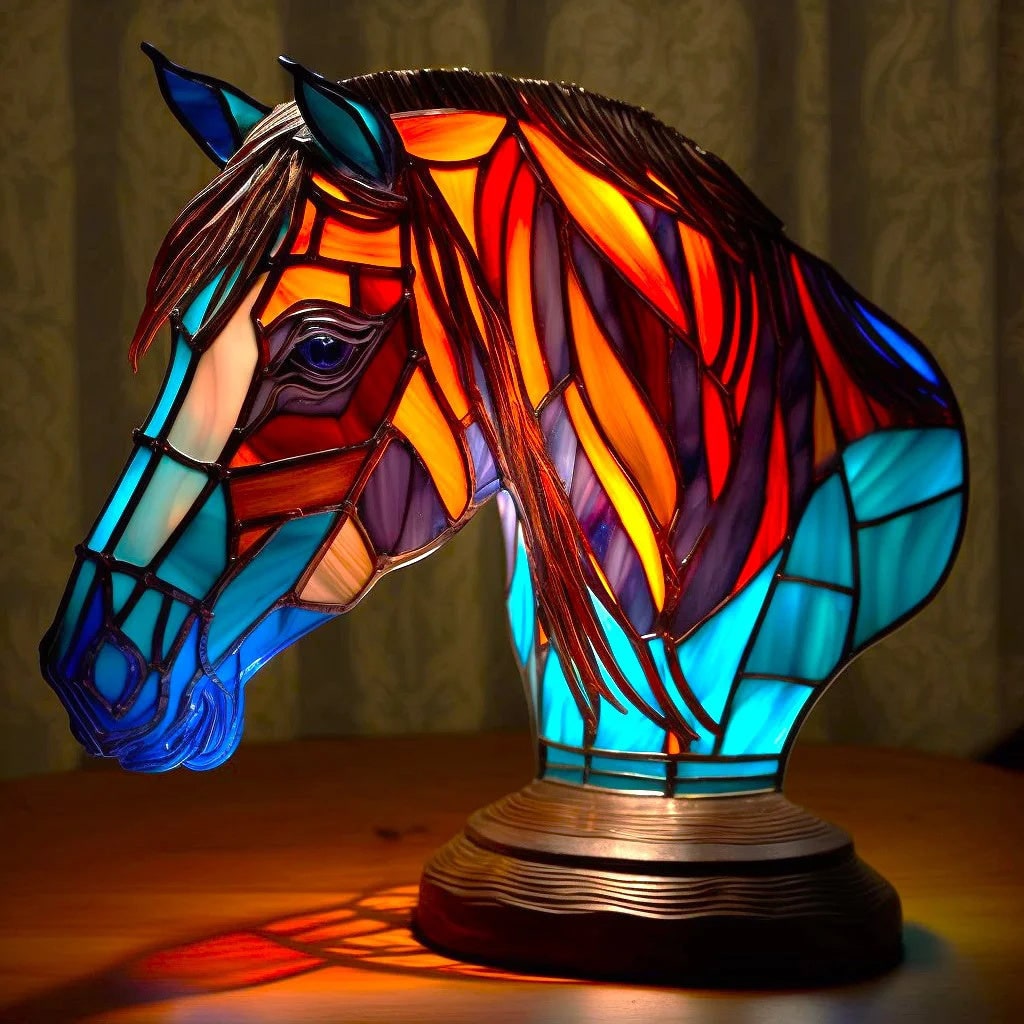 Animal Table Lamp with Stained Glass Mosaic Design and Decorative Light