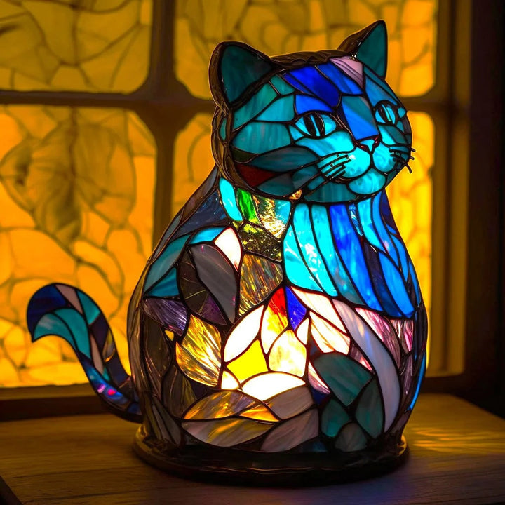 Animal Table Lamp with Stained Glass Mosaic Design and Decorative Light