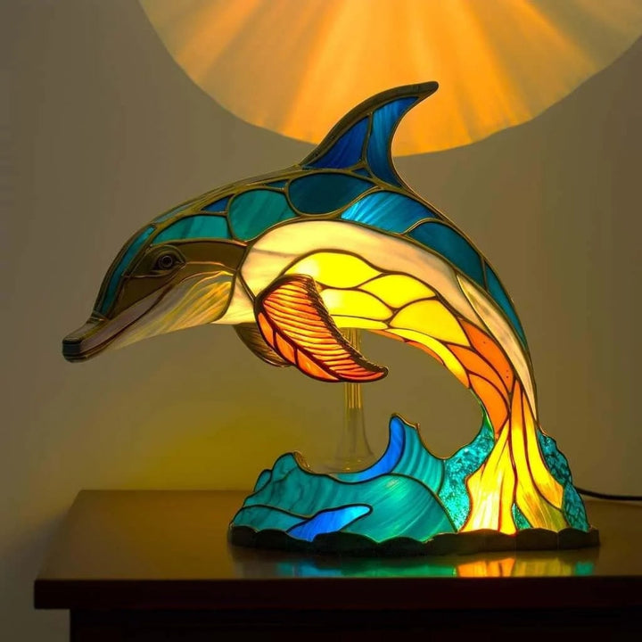 Animal Table Lamp with Stained Glass Mosaic Design and Decorative Light