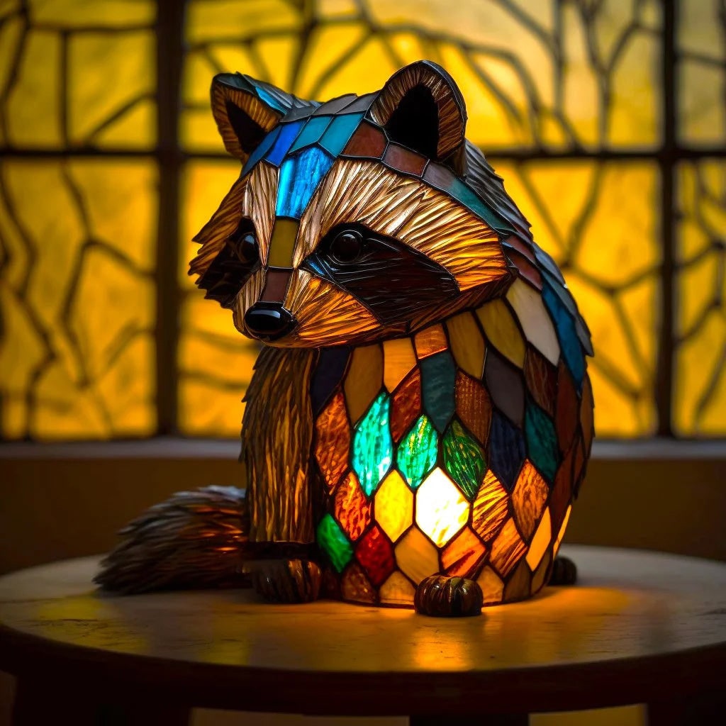 Animal Table Lamp with Stained Glass Mosaic Design and Decorative Light