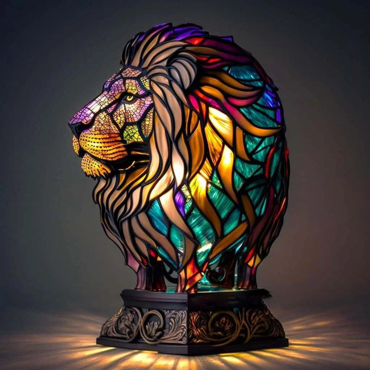 Vintage Stained Glass Animal Table Lamp with Mosaic Panels