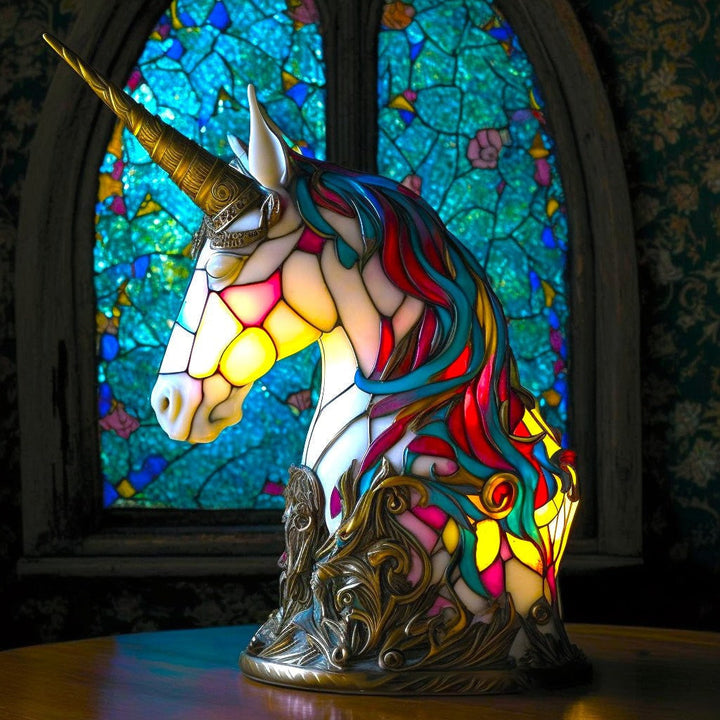 Vintage Stained Glass Animal Table Lamp with Mosaic Panels
