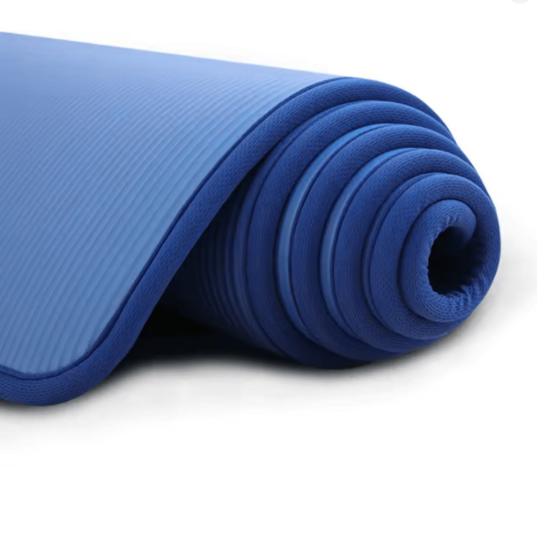 Thick Non-Slip Yoga Mat with Ribbed Surface and Fabric Border 10mm Cushioned Exercise