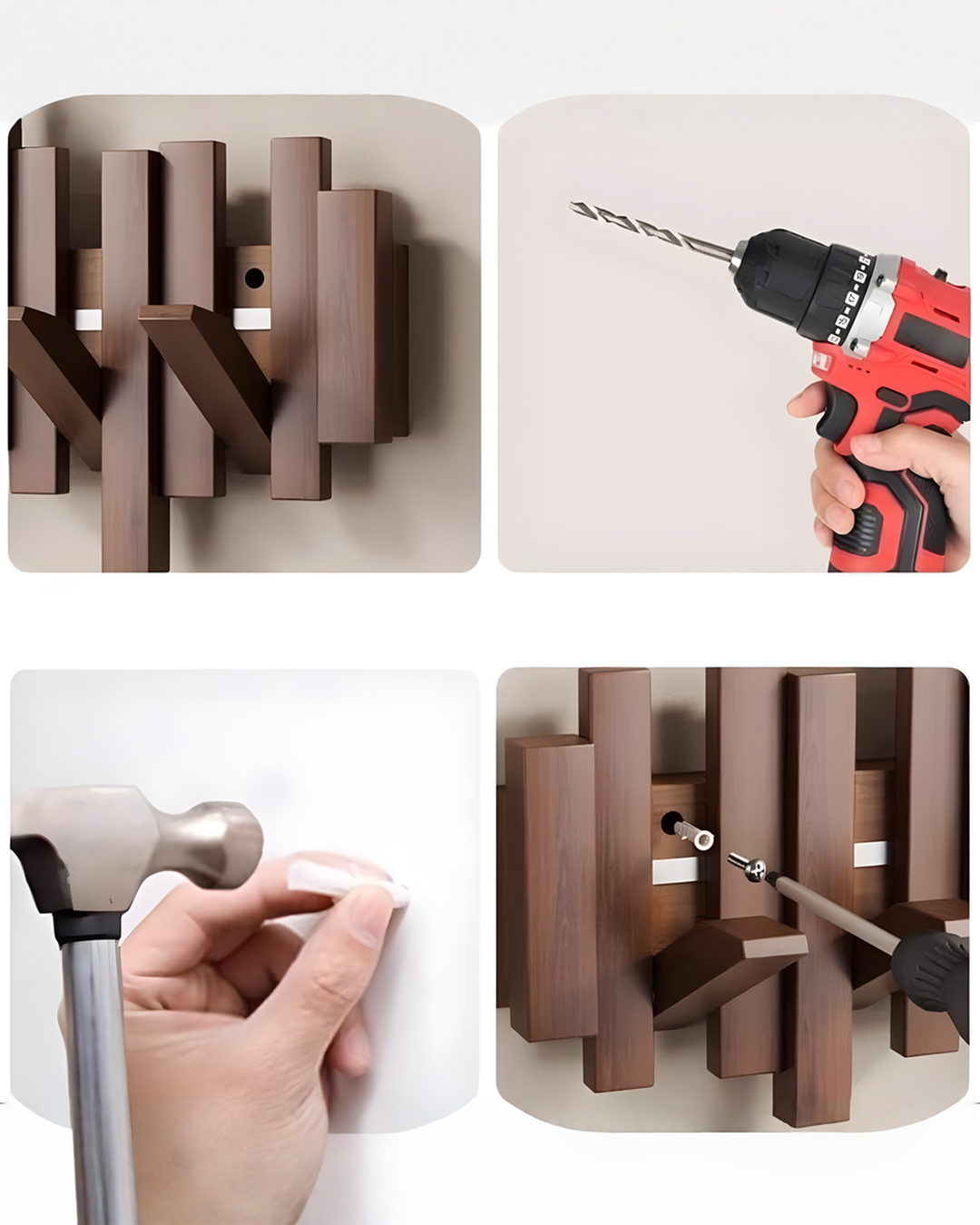 Wooden coat rack with folding magnetic hooks – beech, 3–10 hooks