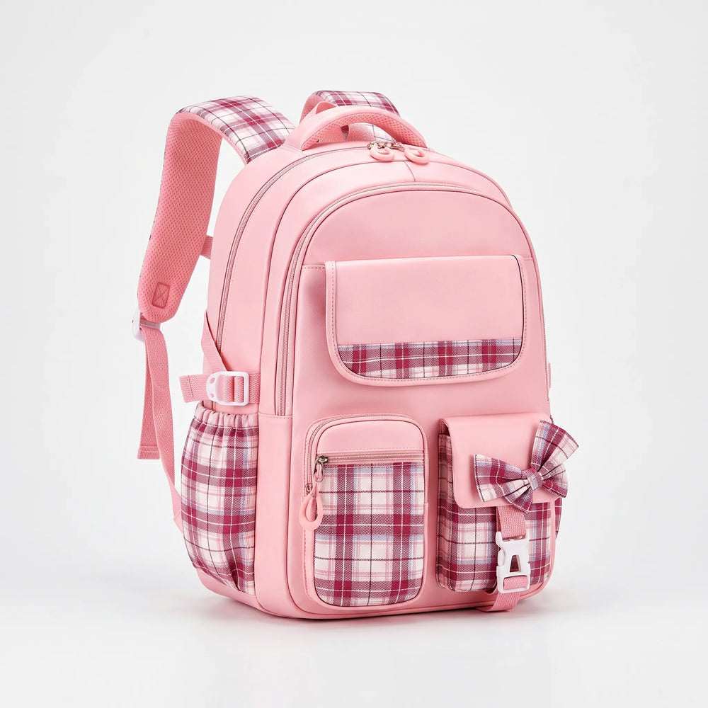 Structured School Rucksack with Checked Accents - Comfort and Style