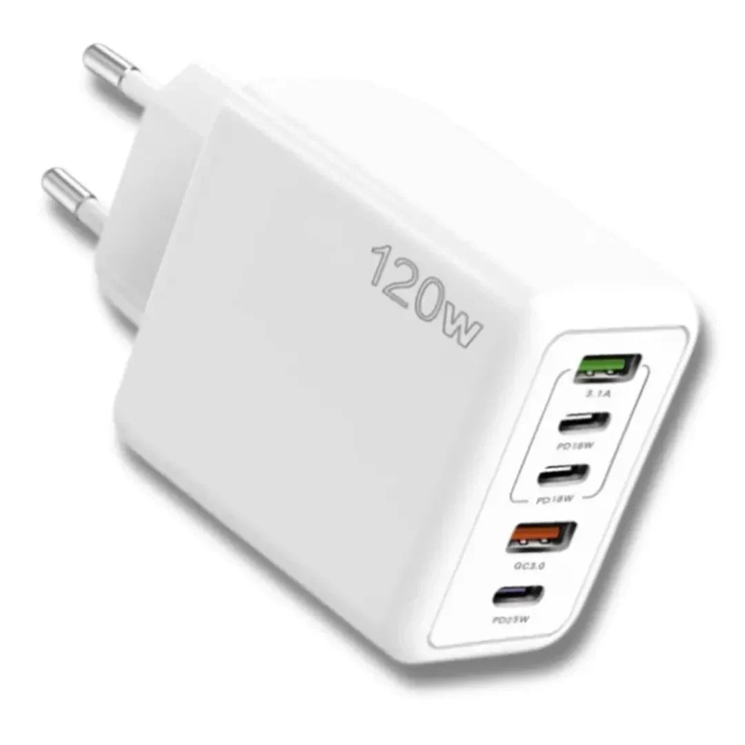 5-Port USB Wall Charger – 2× USB-A + 3× USB-C, Quick Charge 3.0