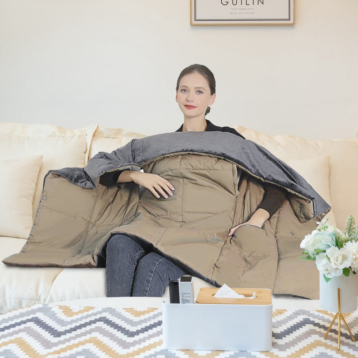 USB Wearable Heated Blanket with Zipper Armholes Dual Controls and 6 Heating Zones