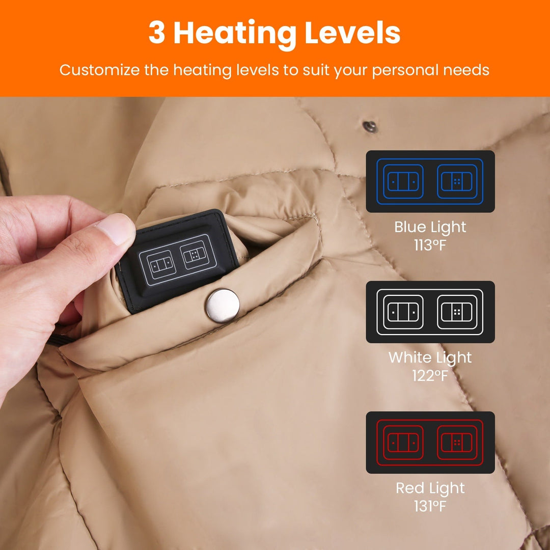 USB Wearable Heated Blanket with Zipper Armholes Dual Controls and 6 Heating Zones