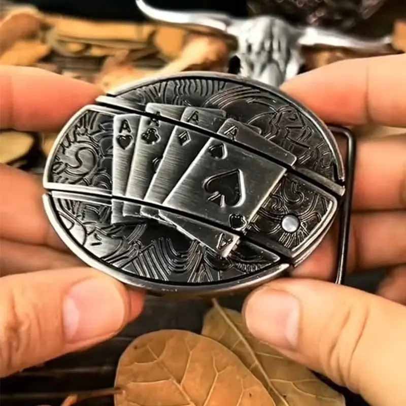 Oval Belt Buckle with Bull Skull and Hidden Knife