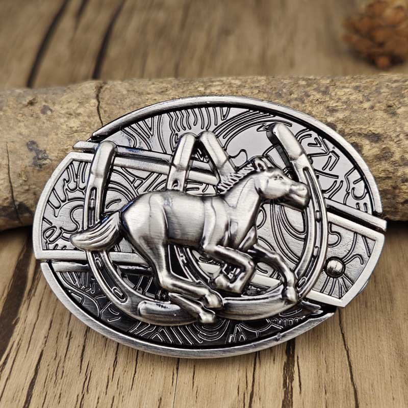Oval Belt Buckle with Bull Skull and Hidden Knife