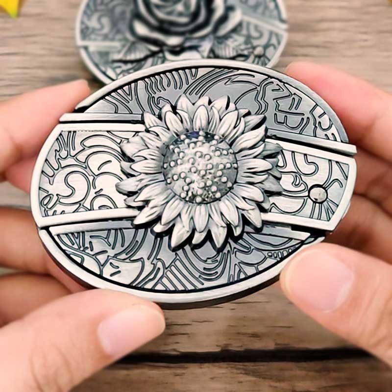 Oval Belt Buckle with Bull Skull and Hidden Knife