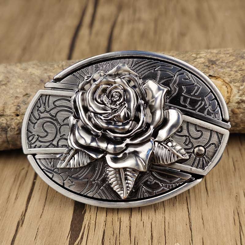 Oval Belt Buckle with Bull Skull and Hidden Knife