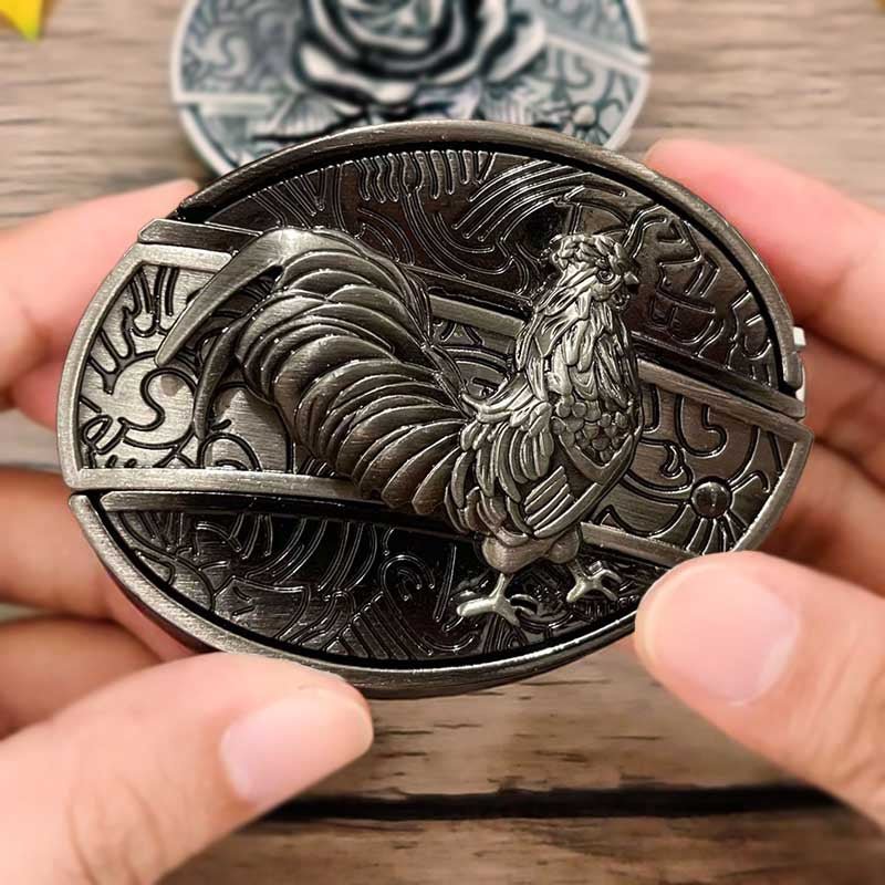 Oval Belt Buckle with Bull Skull and Hidden Knife