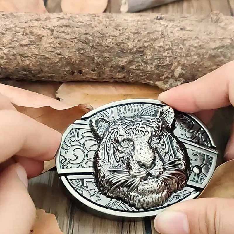 Oval Belt Buckle with Bull Skull and Hidden Knife
