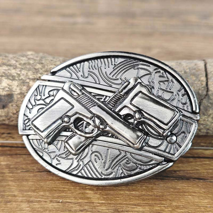 Oval Belt Buckle with Bull Skull and Hidden Knife