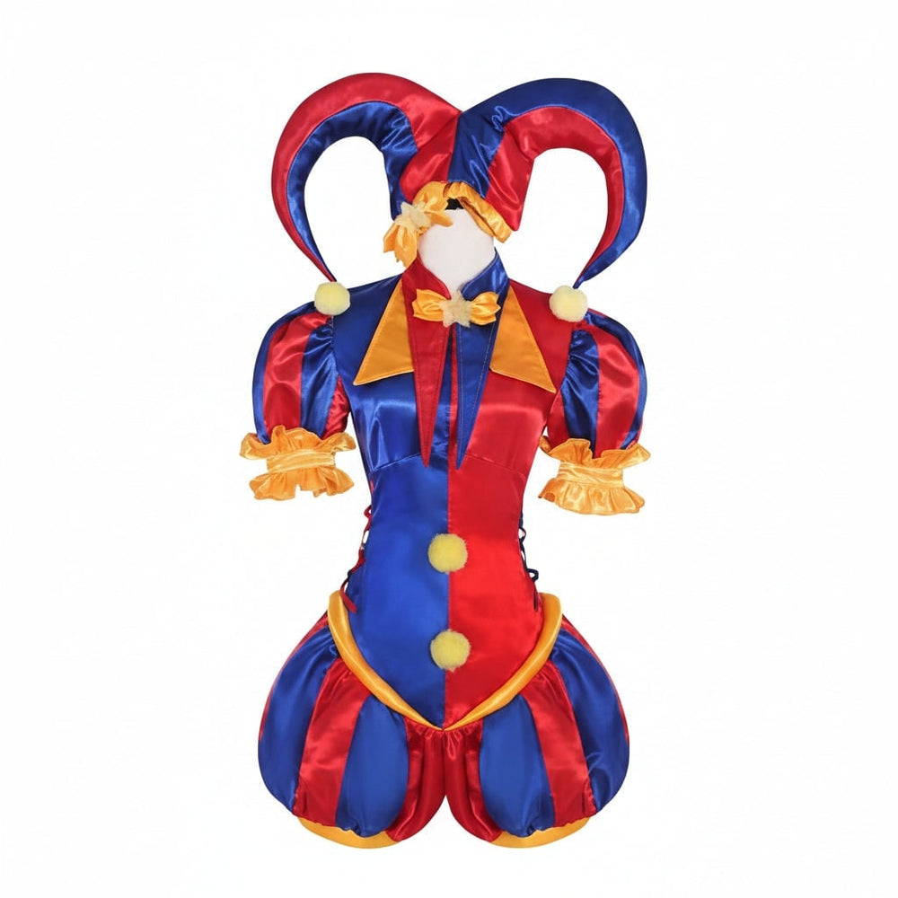 Women's Halloween Jester Costume Outfit with Hat and Gloves Medieval Renaissance Court Party