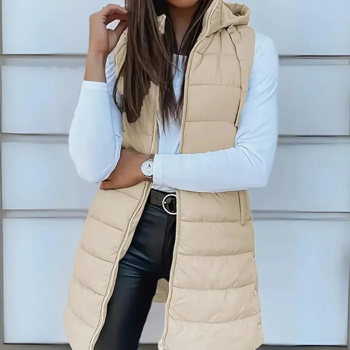 Longline Hooded Sleeveless Puffer Gilet