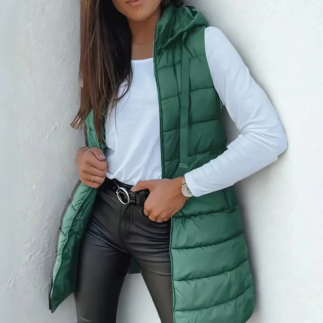 Longline Hooded Sleeveless Puffer Gilet