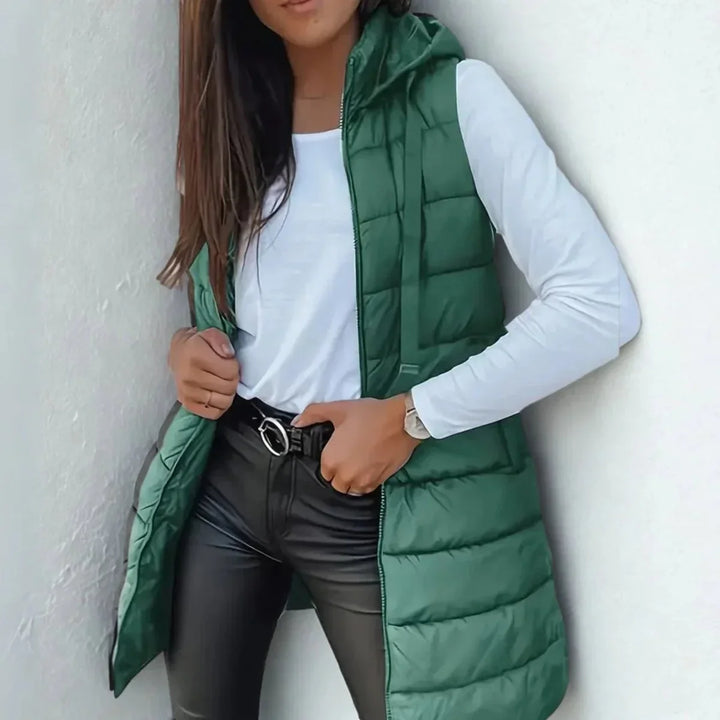 Longline Hooded Sleeveless Puffer Gilet