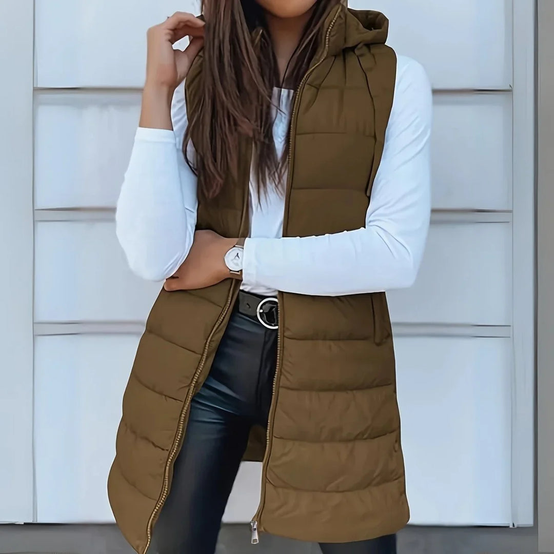 Longline Hooded Sleeveless Puffer Gilet