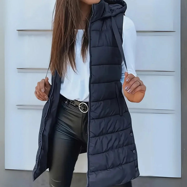 Longline Hooded Sleeveless Puffer Gilet