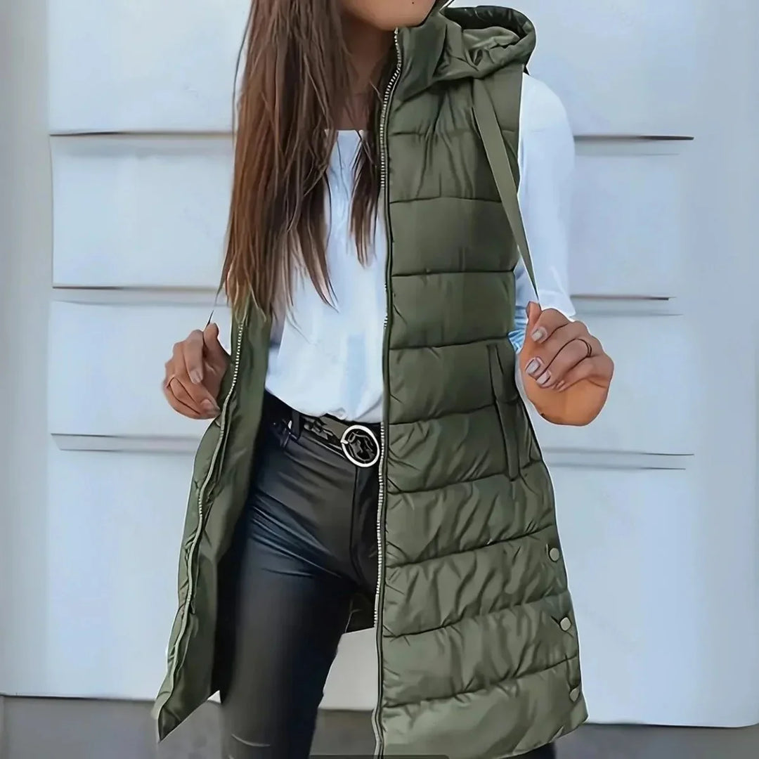 Longline Hooded Sleeveless Puffer Gilet