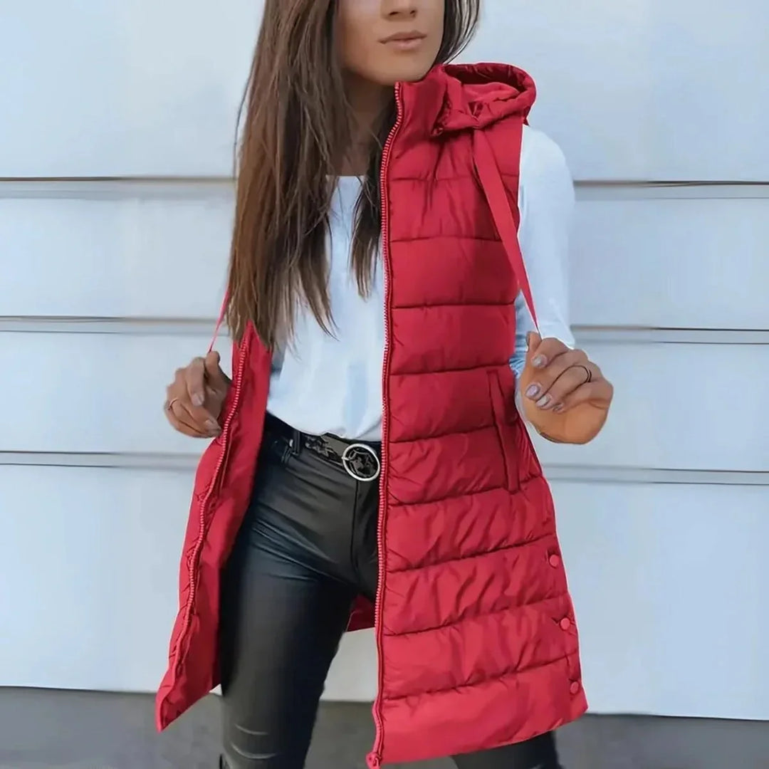 Longline Hooded Sleeveless Puffer Gilet