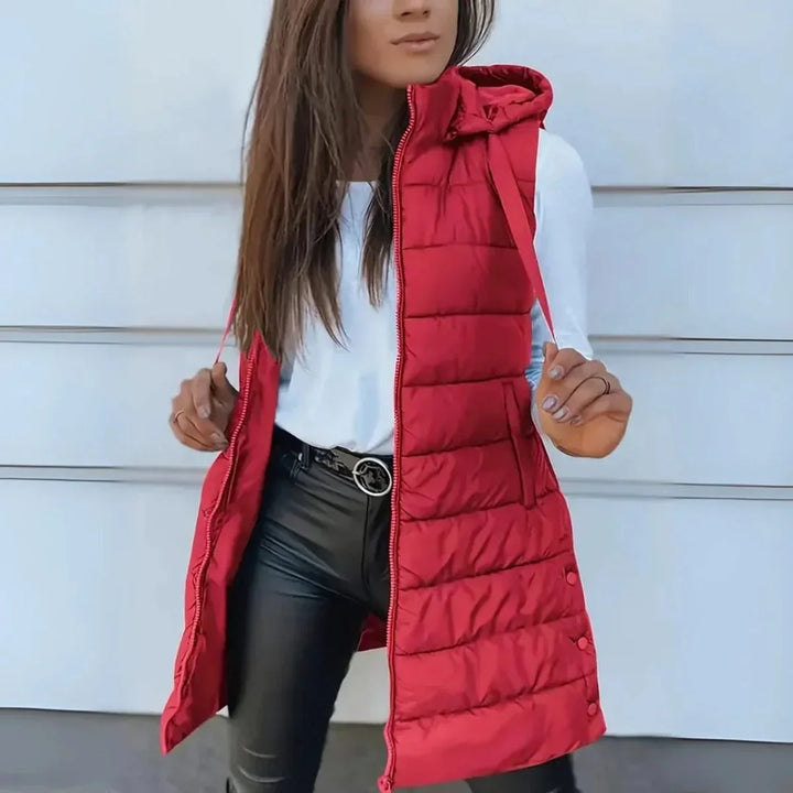 Longline Hooded Sleeveless Puffer Gilet