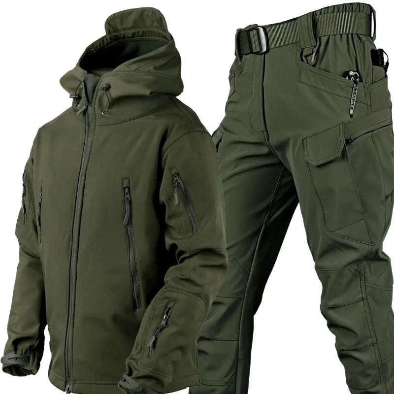 Waterproof Windproof Fleece-Lined Outdoor Jacket and Trousers Set